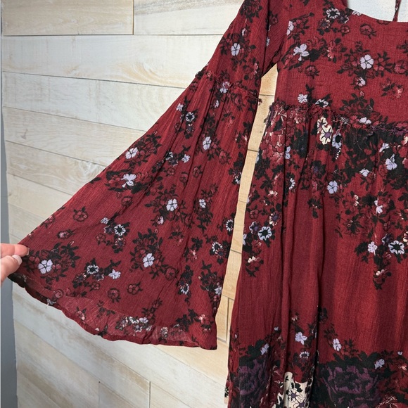 Free People Modern Chinoiserie Floral Print Mini Dress Merlot Combo Size M - Picture 3 of 7